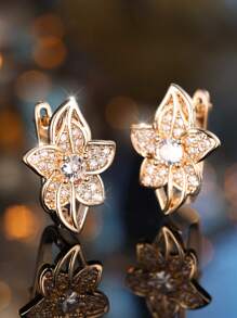 1 Pair Cute Multi-Color Cubic Zirconia Flower Hoop Earrings, Charming Wedding Jewelry Gift For Women