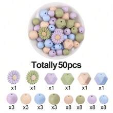 50 件雏菊硅胶珠套件 - 雏菊花硅胶焦点珠，12/14/15mm 圆珠六角混色，DIY 珠宝制作工艺配件，串珠笔，吊坠，项链，手链和创意装饰珠，适用于女性手工礼物 - DIY串珠雛菊花組合 - 查看 9