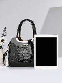 Classic Solid Color Crocodile Texture Square Handbag, Tote Bag, Ladies Commuter Shoulder Bag, Best Mother Day Gifts Ever