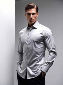 Men's Long Sleeve Slim Easy Dress Shirt - Cadet Blue - View 1