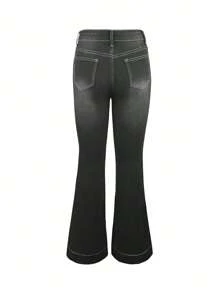 Women's Y2K Streetwear Low Waist Casual Denim Flare Pants, Back To School, Autumn