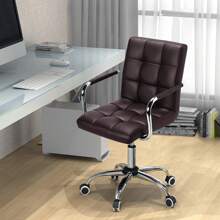 Office Desk Chair PU Leather Mid-Back Task Chair Executive Chair Modern Adjustable Home Office Chair Swivel Chair With Smooth Casters Brown - Brown - View 8
