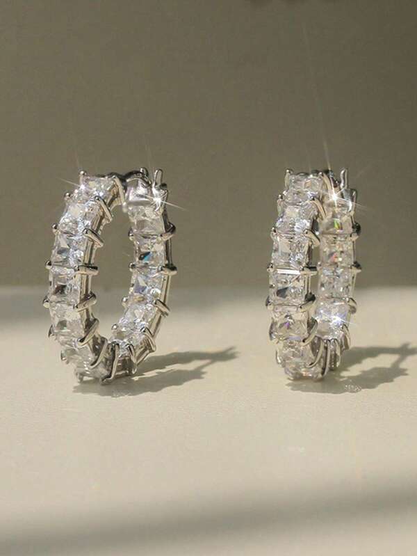 Esberry 1 pereche de cercei de damă cu zirconiu cubic din argint 925, cercei pentru urechi la modă minimalistă, design unic fermecător, bijuterii de zi cu zi, cadou de aniversare