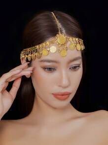 A Gold All-In-One Style Headchain, Dating Dinner Wedding And Other Important Pieces To Wear To Highlight The Elegant, The Use Of Zinc Alloy Material Inlaid With Champagne Rhinestone Water Drops Hanging Romantic Style Can Be Used As The Bride's Wedding Blessing Gift Birthday Gift