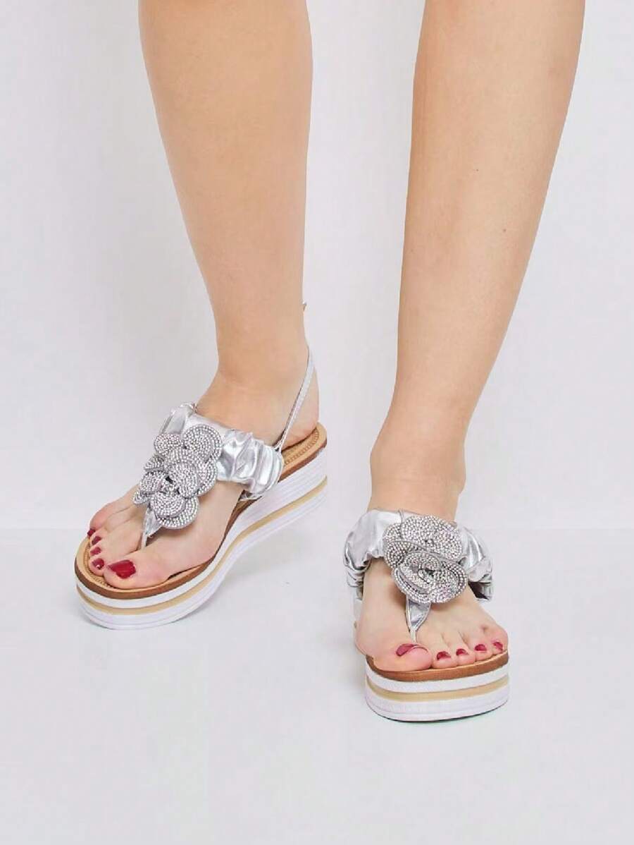 Women's Casual Flat Shoes, Simple And Fashion For Daily Wear Stylish Sandals Summer Sandals For Women - Silver - View 1