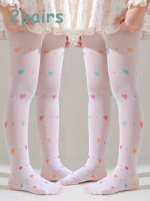 1pc Girls' Thin Mesh Tights, Summer Heart Strawberry Cherry Butterfly Print Sweet  Pantyhose Princess Socks