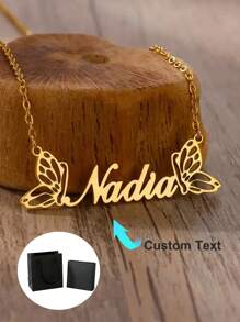 1pc Children's Customization Double Butterfly Custom Necklace For Girl Stainless Steel Custom Name Pendant Necklace Personalized Jewelry Butterfly Decoration, Gold Fashion, Spring Fashion, Simple, Cute, Casual, Personalized, Personalized, Daughter, On Anniversary, Children's Birthday Gift, Daily Children's Clothing Decorations,Letter,Engraved,Ornamental,Exquisite,Stylish,Modern,Custom,Personalised,Unique,Customized,Baby Gifts,Ideal Gifts For Him,Ideal Gifts For Her,Son,Daughter
