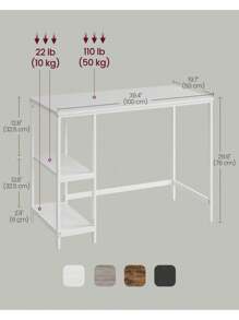 VASAGLE Computer Desk, Office Desk, 100 X 50 X 76 Cm, Modern Style, For Study, Bedroom, Living Room, Maple White - White - View 3