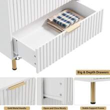 CuisinSmart Fluted 5 Drawer Dresser For Bedroom, 48 Inch Modern Chest Of Drawers,Large Wood Drawer Organizer For Bedroom,Living Room,Hallway - 白色 - 查看 8