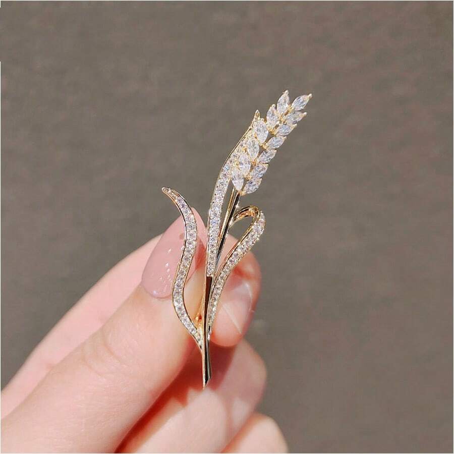 An Exquisite High-Grade Wheat Ear Zinc Alloy Brooch Suitable For Ladies To Wear Daily In Spring, Summer, Autumn And Winter Dress Accessories Pin For Clothes Bag Charm School Office Accessories Shirts Jacket Jewelry Christmas Halloween Clothes Pin Funny Cute Teacher Gifts Costume Accessories Bag Charms - Gold - View 1