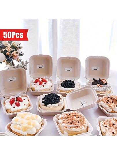 Disposable Lunch Cake Box, Pulp Hand-Painted Dessert Hamburger Box, Disposable Sugarcane Pulp Bowl Made Of Sugarcane Fiber, For Picnic Camping BBQ Party, Party Supplies, Restaurant Tableware Accessories