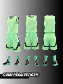 2pcs Personalized Basketball Jersey - Customizable Name And Number Print Short Sleeve T-Shirt + Shorts Co-Ord Dragon Pattern Quick-Drying Sweat-Absorbing Sports Set As Gift