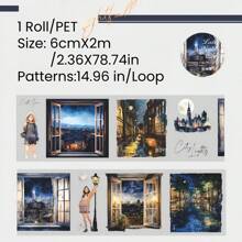 1 Roll 2M PET Tape Set Stickers For Journaling And Scrapbooking,Encounter Under The Night Sky Theme,People Character Clear Transparent Decorative Tape For Crafts, Junk Journal Supplies,Phone, Cards Back To School