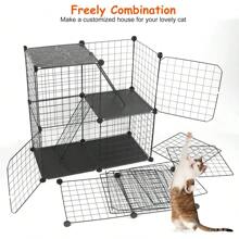 Jaula para gatos de 3 niveles, casa de gato de metal para interior, desmontable, con 3 puertas y 2 escaleras, amplio espacio de ejercicio para 1-2 gatos, color negro - Negro - Ver 5