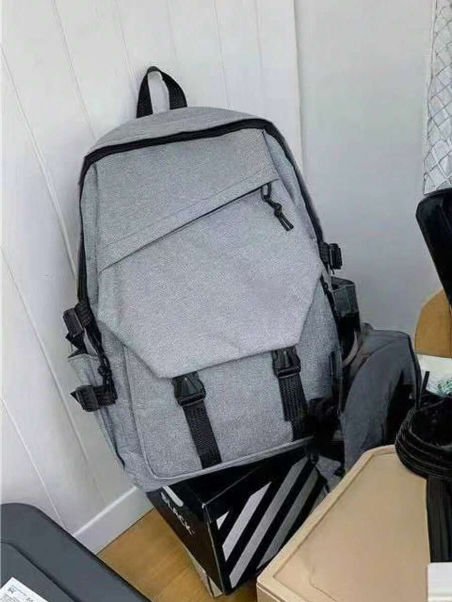 Large Capacity College Student School Backpack Shoulders - 灰色 - 查看 1