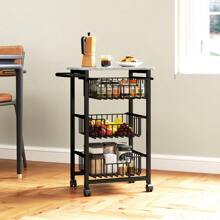 HOMCOM 3-Tier Kitchen Island On Wheels, Rolling Kitchen Storage Trolley With 3 Pull-Out Mesh Baskets, Mobile Utility Serving Cart, Light Grey - Light Grey - View 7