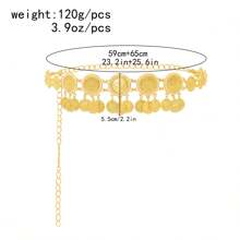 1 pièce Chaîne de taille longue en métal avec pendentif de pièce de style bohémien, accessoire de perle de fantaisie vintage pour femmes, ceinture de taille rétro