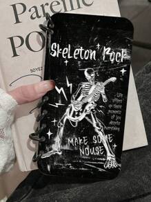 1 件贝斯吉他骨架印花翻盖手机壳，笔记本风格防滑防震手机保护套，兼容 Iphone 11/12/13/14/15/16 Pro Max 和 Galaxy A05/A15/A25/A35/A53/A54/A55/S23/S24 Ultra 系列