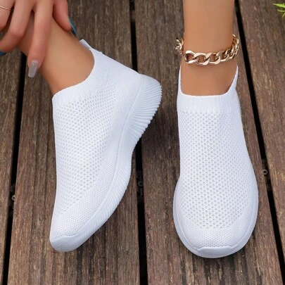 Women's Fashion Solid Color Breathable Slip-On Running Sneakers
