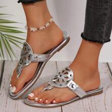 Womens Shoes Silver Sandals Flip Flops Summer Beach Sandals Shoes Comfort Walking With Non Slip On Casual - Bạc - Xem 4