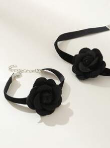 2pcs/Set Girls Flower Necklace And Bracelet Jewelry Set, Suitable For Daily Decoration - Black - View 3