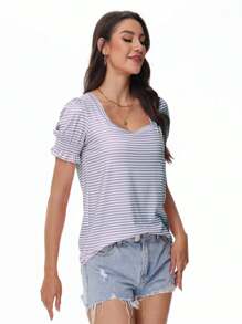 GEREARC Womens Basic Top Square Neck Ruffled Cuffs Sleeve Loose Blouse T Shirts