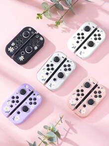 1对白色花柄保护壳 Switch Oled/NS Joy-Con 控制器，Switch Joy-Con 左右手柄控制器保护套，Switch 游戏机配件，保护 Joy-Con 控制器免受损坏，防油防刮，易于安装和拆卸 - 彩色 - 查看 1