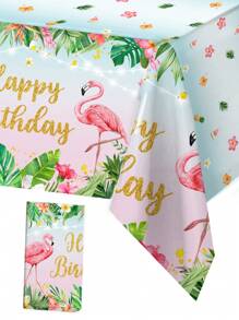 1pc Hawaiian Flamingo Birthday Rectangular Tablecloth Happy Birthday Party Decorative Table Cover Balloon Pattern Table Runner For Hawaiian Flamingo Birthday Party Home Decorations, Table Ornament Birthday Gift - Hawaii - View 2