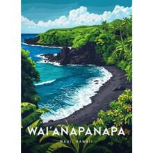 电脑夏威夷拉海纳复古旅行海滩风景帆布画现代房间家居装饰画无框