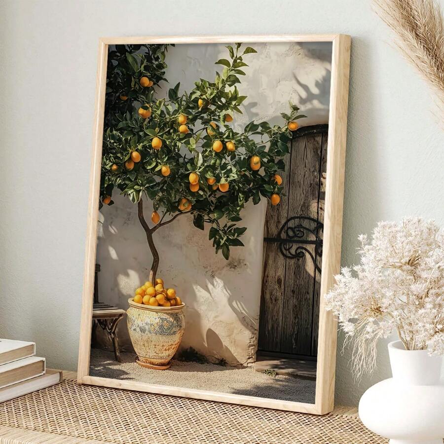 1 szt. Bezramkowy jasnożółty plakat botaniczny z cytrusami, motyw krajobrazu, orientacja pionowa w pomieszczeniach do wystroju domowego biura - Wielokolorowe - Zobacz 1