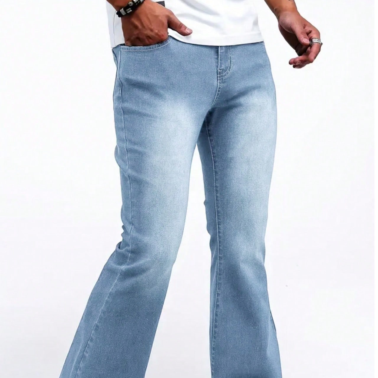 Pantalones de campana de mezclilla para hombre, pantalones casuales de corte slim con estiramiento