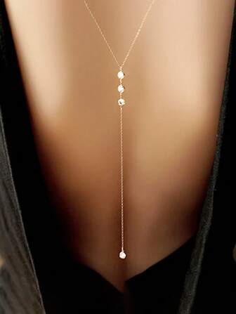 1 PIEZA Cadena para el cuello con colgante de diamante con brillos, con cadena dorada en la espalda en forma de Y elegante y delicada para mujeres, un collar dorado adecuado para el uso diario de damas y como regalo para amigos, apropiado para fiestas y la playa