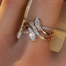 1 pieza Anillo con incrustaciones de strass, accesorio de diseño minimalista delicado, adecuado para uso diario de mujeres