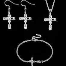4 件不锈钢“Amazing Grace”手链、项链、耳环首饰套装，Faith English 钛钢优雅配饰 - 4件套 - 查看 8
