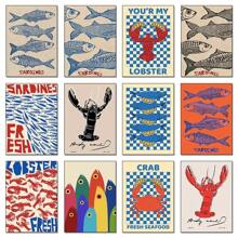 1pc Colorful Sardine Lobsters Crabs Fish Marine Animals Canvas Paintings Kitchen Living Room Home Decoration No Frame