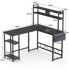 Devoko White Height Adjustable Desk 160 X 75 Cm Electrically Adjustable L-Shaped Desk With Memory Control, Ergonomic Game Table With Cup Holder, Hook. - Black - View 6