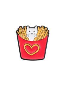 1 pieza Broche de metal con forma de papas fritas, donut o gato de la serie de alimentos con diseños de dibujos animados, versátil para ropa, uso diario o para eventos