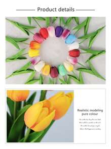 5Pcs Artificial PU Tulips Real Touch Fake Flower Arrangement Bouquets For Home Office Wedding Decoration 34cm High Mini Tulip Ornaments - A8 - Xem 3