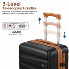 UKEIN Luggage Set With Backpack,Polycarbonate Carry On Luggage Airline Approved With Spinner Wheels, Hardshell Travel Suitcase With TSA Lock,Suitcase Set 3 Piece - Black - View 3