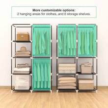 35 Inch Portable Wardrobe Closet For Small Room, Clothing Organizer Storage Rack With Non-Woven Fabric Cover, 1 Clothes Hanging Rod, 6 Storage Shelves, Grey - Grey - View 5