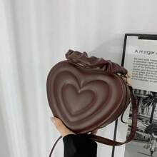 Luxury Quilted Handle Women PU Leather Shoulder Bag Fashion Heart Solid Color Crossbody Bag