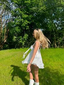 女士弹力蕾丝柔软舒适面料性感可爱复古连衣裙 - 白色 - 查看 3