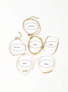 Set de 6 piezas de pulseras ajustables de estilo bohemio con cuentas trenzadas con forma de corazón - Dorado - Ver 6