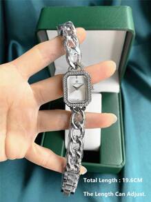 Pablo Raez 1 件银色女士手表奢华女孩华丽女士腕表高品质时尚水钻不锈钢 IPS 镀层顶级矩形水钻正装手表 50 米防水简约时钟女士优雅休闲石英表女士水晶高级派对腕表适合日常使用送给母亲朋友家人的生日礼物 - 均碼 - 查看 12