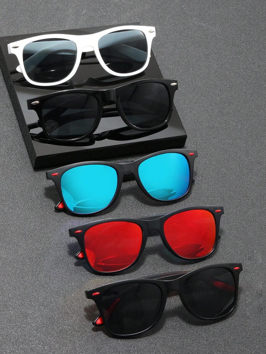 5 Pairs/6 Pairs Unisex Combination, 4 Pairs/3 Pairs Combination, 1 Pair White Frame, 2 Pairs Black Frame, 1 Pair Blue Lens, 1 Pair Red Lens, Y2K Square Casual Retro Beach Fashion Sunglasses, Suitable For Daily Wear, All Season