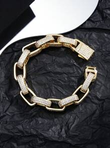 1 件锆石全镶 18K 镀金/铂金男女通用奢华嘻哈手链，适合日常佩戴，派对礼物