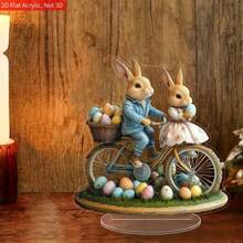 1pc 2D Flat Romantic Couple Rabbit Ornaments, Very Suitable For Desktop Decoration In Homes, Restaurants, Cafes, Offices, Easter, Parties And Other Places Gifts Birthday Graduation