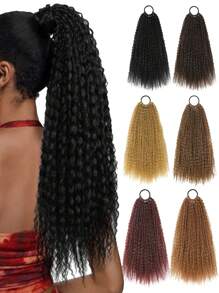 Coleta larga rizada de 20 pulgadas, coleta larga rizada resistente al calor de color negro que se puede alargar con coletero, para todas las mujeres y niñas