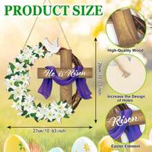 Auferstehungs-Osterdekoration, Holzkränze für Eingangstür, Kreuzzeichenschilder für Türen und Wände, christliche Jesus-Lilien-Blumen-Ornamente als Hängekünste für Frühlingsdekoration für Zuhause, Bauernhofparty und Veranda
