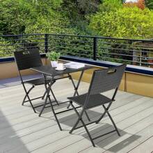 Balcony Furniture Rattan Set 3-Piece, 1 Folding Table And 2 Chairs, Balcony Furniture Foldable, Bistro Garden Furniture - 黑色 - 查看 6